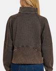 Zenana Acid Washed Half Zip Fleece Sweatshirt