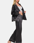 Zenana Satin Long Sleeve Shirt and Pants Pajama Set