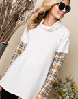 e Luna Plaid Mixed Turtleneck Top