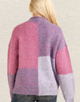 VERY J Color Block Mock Neck Drop Shoulder Sweater