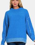 Zenana Exposed Seam Mock Neck Long Sleeve Sweater