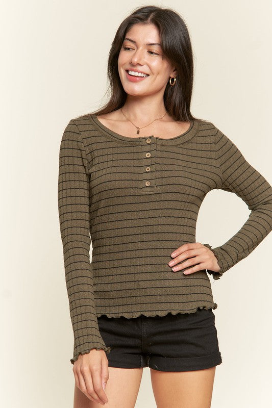 Jade By Jane Round Neck Striped Top