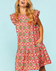 Haptics Full Size Ruffled Printed Dress with Side Pockets