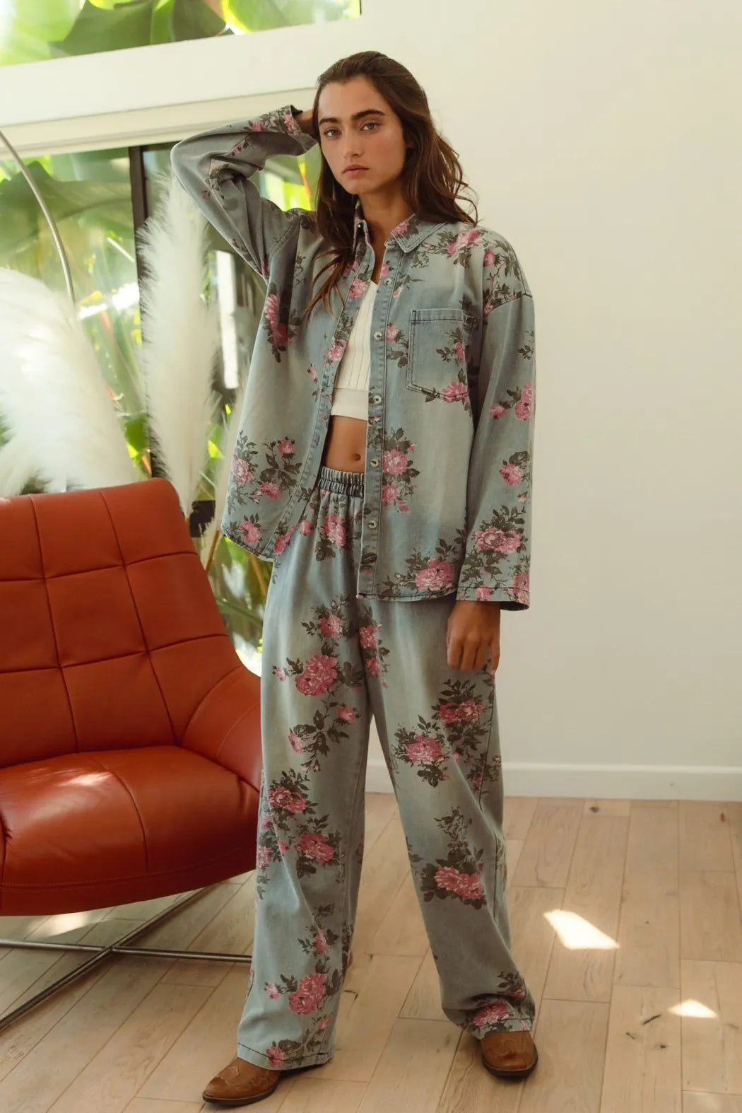 BiBi Flower Printed Denim Pants