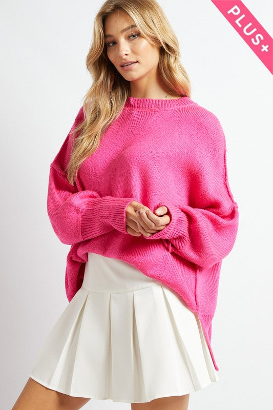 Davi &amp; Dani Plus Solid Boat Neck Sweater - Online Only