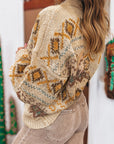 Western Knit Buttoned V-Neck Cardigan Sweater
