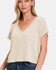 Zenana V-Neck Short Sleeve Crop T-Shirt