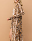 And The Why Snake Print Kimono Open Front Longline Cardigan