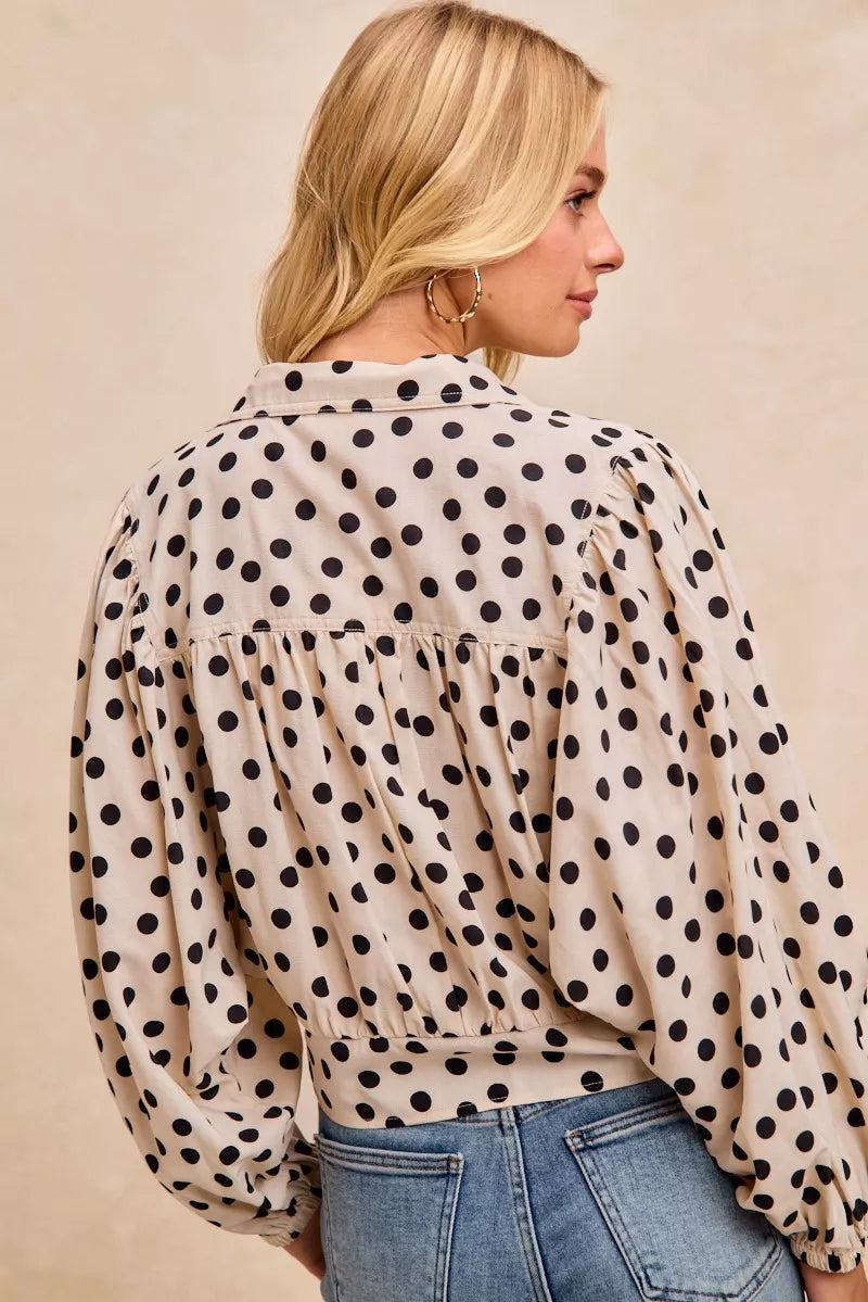 BiBi Polka Dot Print Tie Hem Detail Crop Shirt