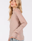 SAGE + FIG Glitter Mock Neck Lettuce Hem Long Sleeve Top