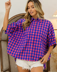 BiBi Plaid Button Up Dolman Sleeve Shirt