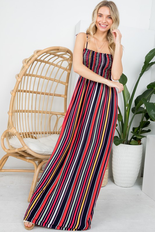 e Luna PLUS Striped Smocked Maxi Dress