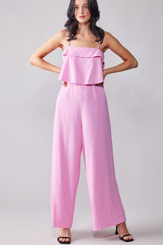 Trend Notes Ruffled Bodice Wide Leg Jumpsuit