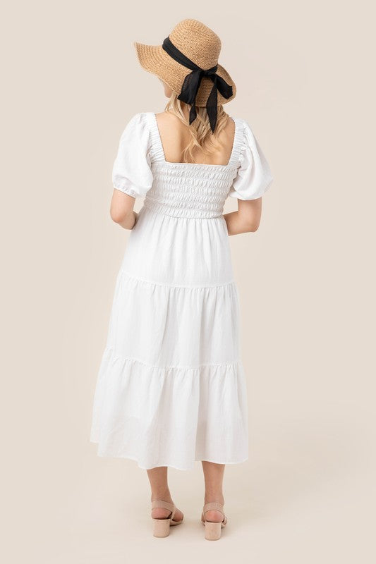 Lilou Tiered Long Dress with Puff Sleeves