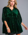 Umgee Sequin Detail Tiered Back Half Sleeve Shirt