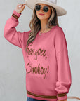Western See You Cowboy Embroidered Stripe Cuff Sweater