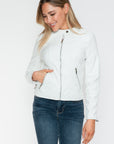 Snobbish PU Leather Zip Up Jacket with Pockets