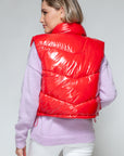 Snobbish Zip Up Turtleneck Shiny Quilted Vest