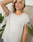 e Luna PLUS Striped Jersey Floral Mixed Top