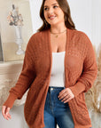 Plus Size Solid Pointelle Knit Open Front Cardigan