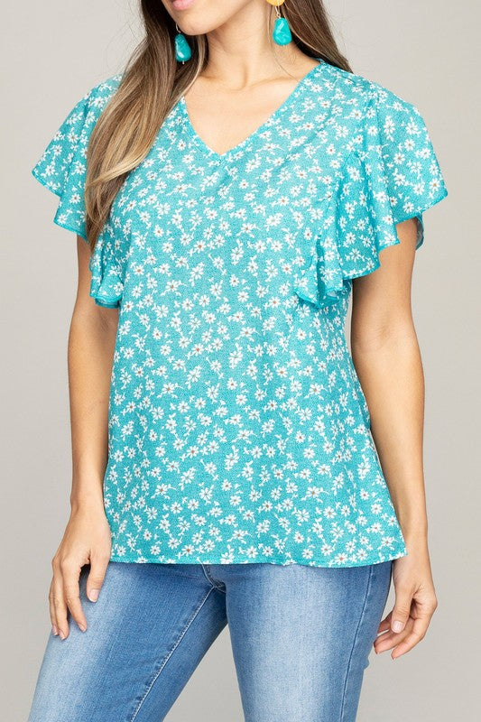 V-Neck Top With Winged Sleeves