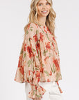 Mittoshop Floral Round Neck Flounce Sleeve Blouse