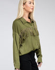 Fringe Trim Satin Shirt