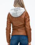 YMI Faux Layered Double-Zipper Jacket with Fuzzy Hood