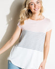 e Luna PLUS Striped Solid Color Block Top