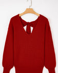 Bow Back Lantern Sleeve V-Neck Sweater