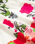 Floral Tie-Neck Stripe Detail Flutter Sleeve Blouse