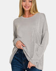 Zenana Ribbed Striped Long Sleeve T-Shirt