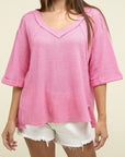 Zenana Brushed Waffle Exposed-Seam 3/4 Sleeve Top