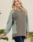 Celeste Full Size High-Low Contrast Round Neck Sweatshirt