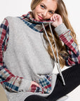 e Luna Plaid Mixed Turtle Neck Sweatshirt