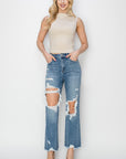 RISEN High Rise Distressed Crop Straight Jeans