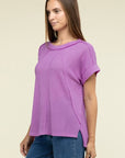 Zenana Brushed Waffle Exposed-Seam Short Sleeve Top