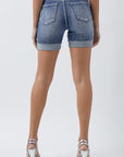 RISEN Full Size Distressed Rolled Denim Shorts with Pockets