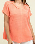 Zenana Brushed Waffle Exposed-Seam Short Sleeve Top