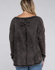 Zenana Plus Washed Baby Waffle Oversized Long Sleeve Top