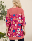 Celeste Full Size Side Slit Flower Print Long Sleeve Top