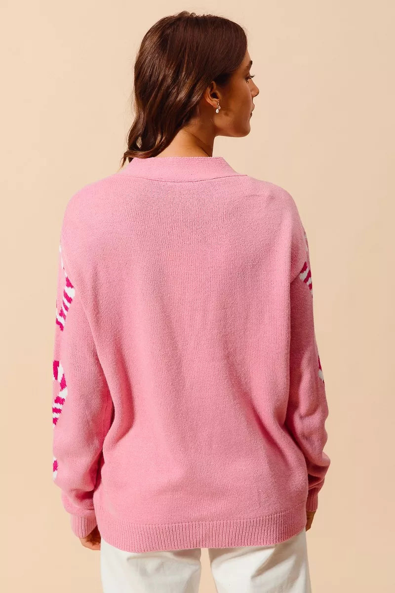 SO ME Christmas Candy Cane Button Front Sweater Cardigan