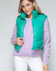 Snobbish Zip Up Turtleneck Shiny Quilted Vest