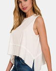 Zenana Slit High-Low Round Neck Tank