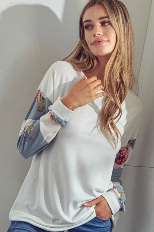 e Luna Solid Floral Mix Sweatshirt