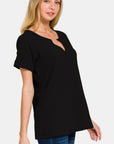 Zenana Notched Short Sleeve Waffle T-Shirt