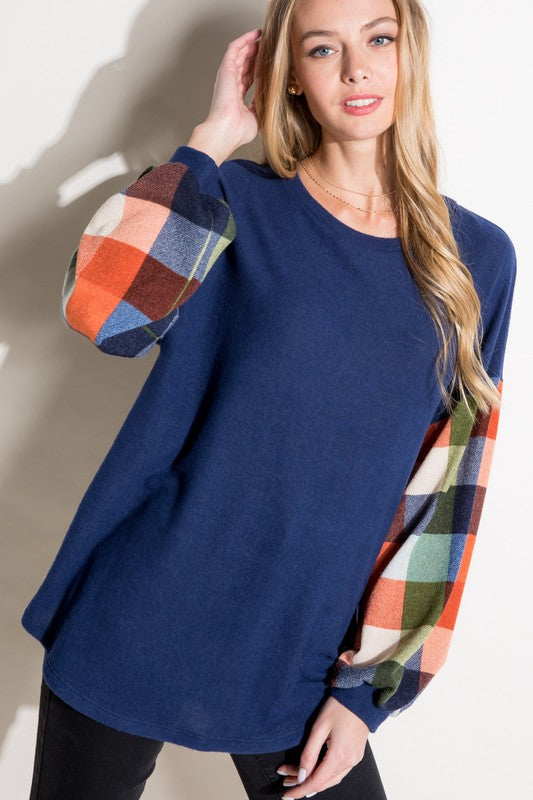 e Luna Plus Multi Plaid Mixed Top