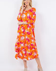 Celeste Full Size Pick-Up Hem Asymmetric Floral Midi Dress