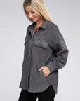 Grey Textured Button Up Shacket