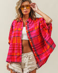 BiBi Button Up Dolman Sleeve Plaid Shirt